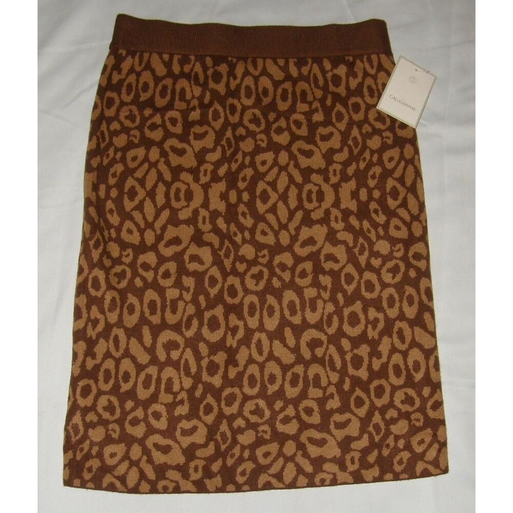 NEW Brown Sz Medium Business Casual Pull On Stretchy Sweater Skirt CALLIGRAPHIE